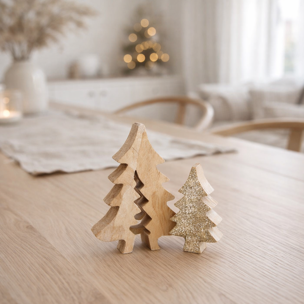 J-Line décoration Puzzle Sapin de Noël - bois - paillettes/or - petit en situation