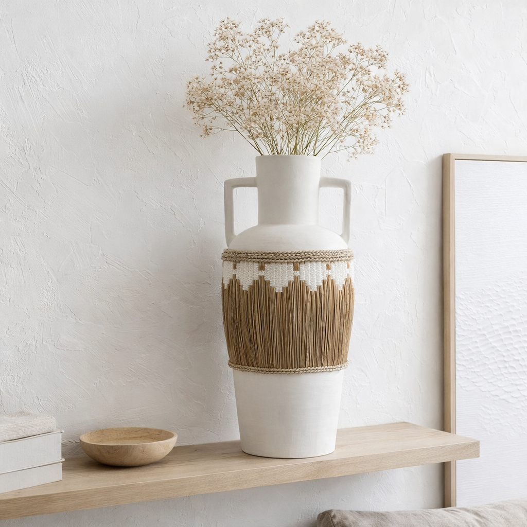 J-Line Vase Motif Terracotta / Grass - White / Natural - 75 cm de haut en situation