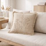 Coussin J-Line Broderie Fleurs + Franges - coton - beige en situation