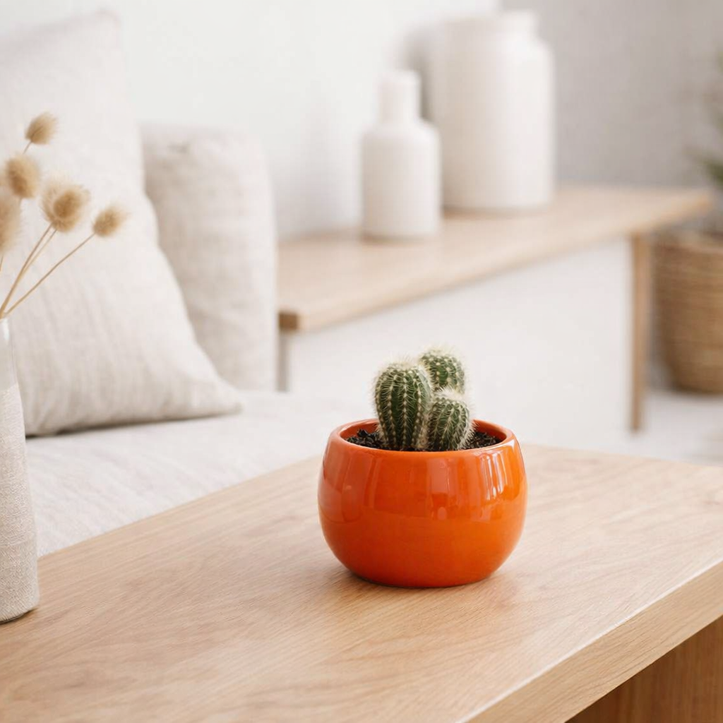 J -line Flowerpot Fiesta - Ceramics - Orange - Small - Ø 14 cm en situation