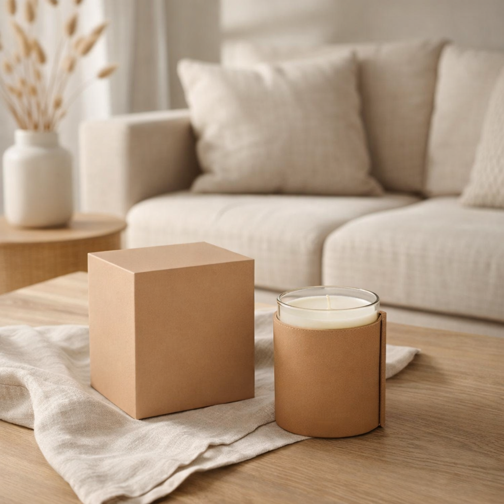Bougie parfumée J-Line Cuir - Bois Ocre - verre - marron - 40U en situation