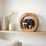 J -line Decoration Figure Elephant + Child - Wood / Aluminium - Bronze - L en situation