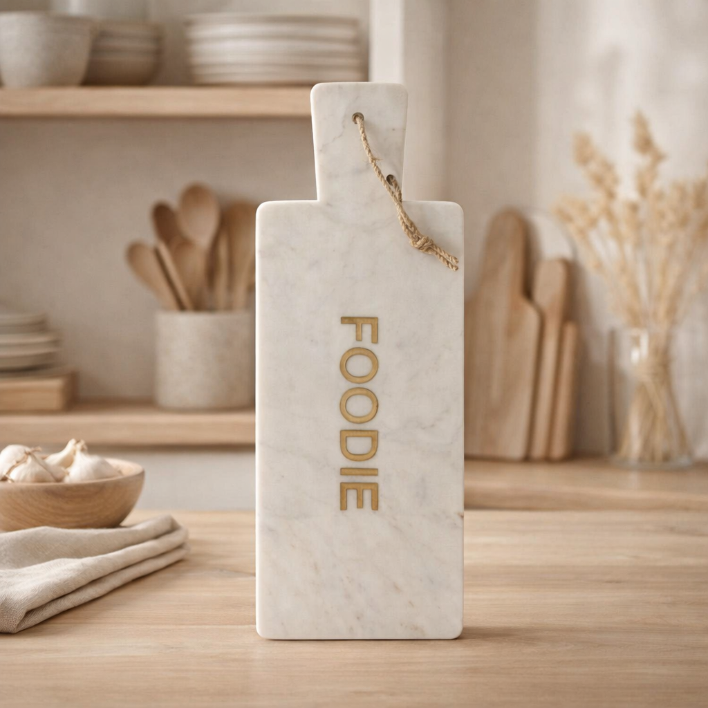 Planche à découper J-Line Rectangulaire Foodie Marble - pierre - blanc en situation