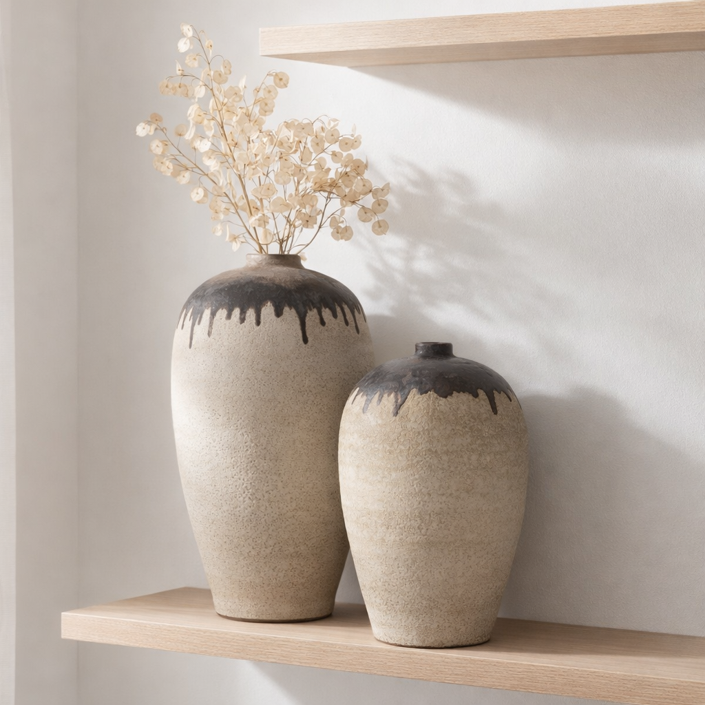 J -line Vase Lombok - Céramique - Beige / Brown - Small - 56 cm de haut en situation