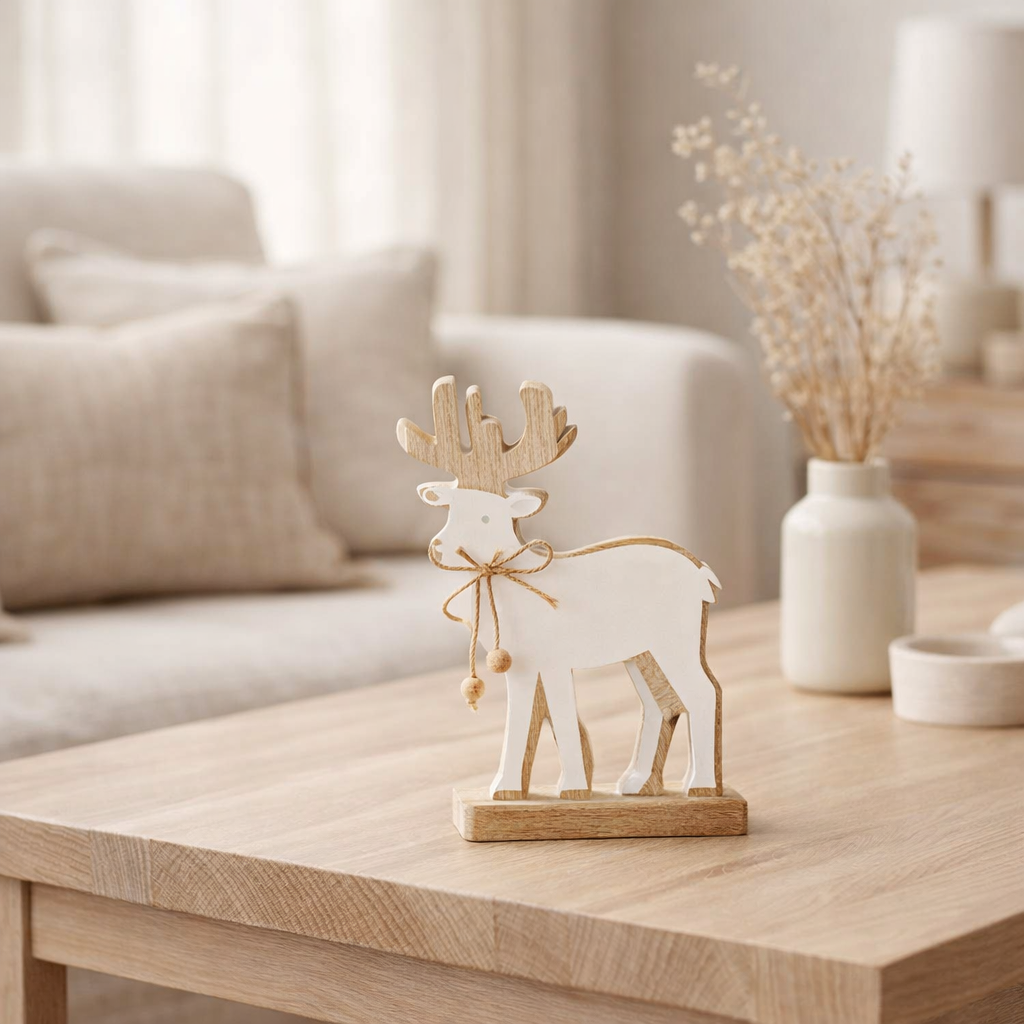 J-Line décoration Renne sur pied - bois - blanc - petit en situation
