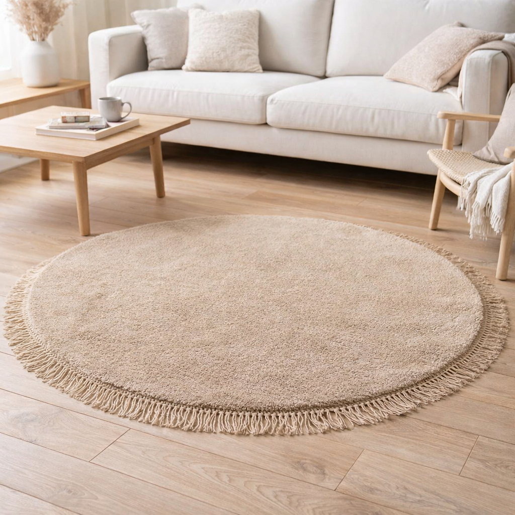 Tapis J-Line Rond + Franges - coton - beige en situation
