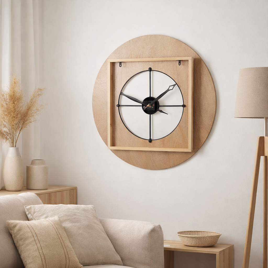 Horloge J-Line Sodi - bois - naturel/noir - Ø 60 cm en situation