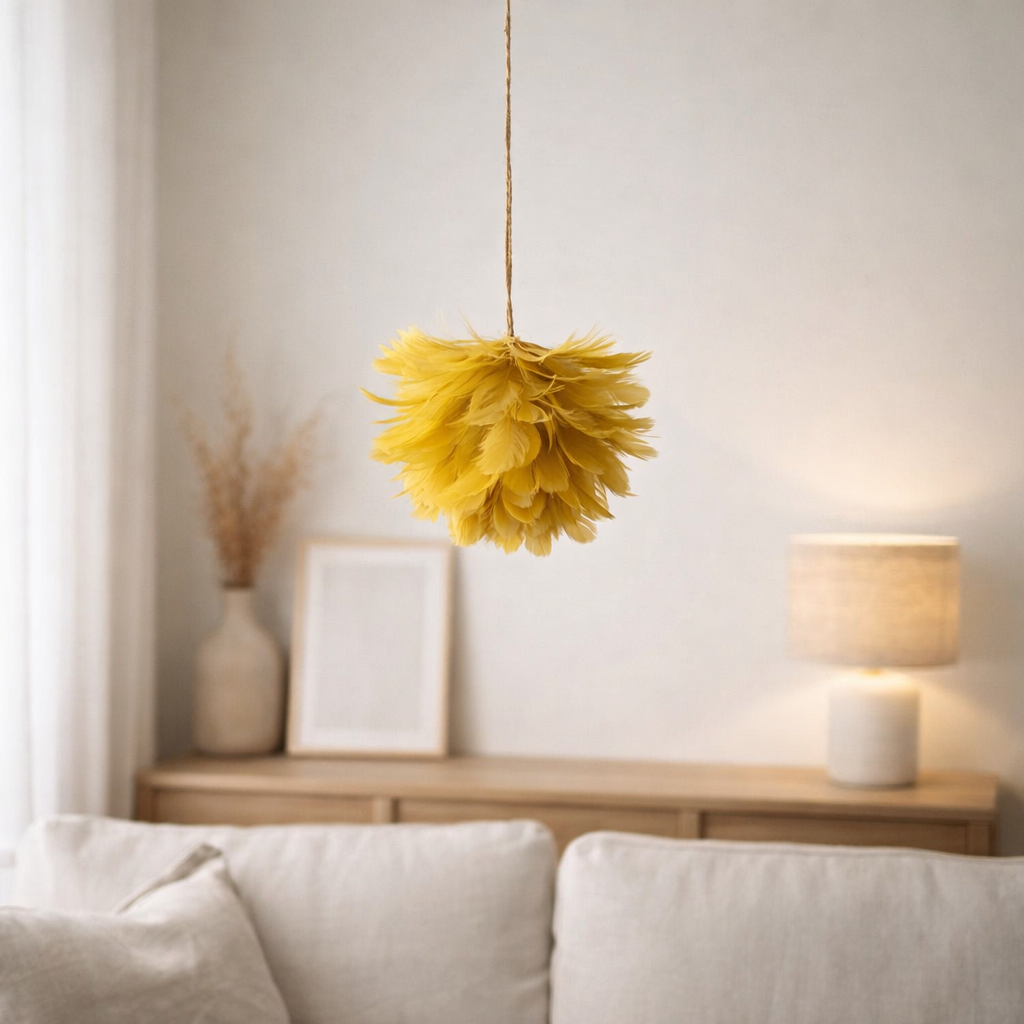 J-Line pendentif Boule - plumes - jaune en situation