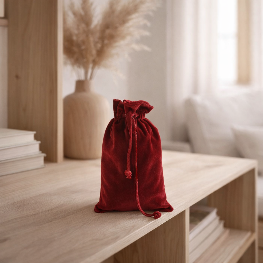 J-Line Sac Noël Velours Rouge Petit en situation