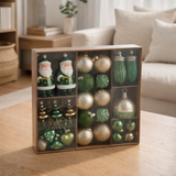 Boule de Noël J-Line - plastique - vert/écru - boîte de 45 en situation