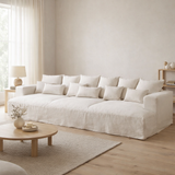 J-Line Housse de Canapé + 9 Coussins Deep Monaco Lin XXL Guimauve Blanc en situation