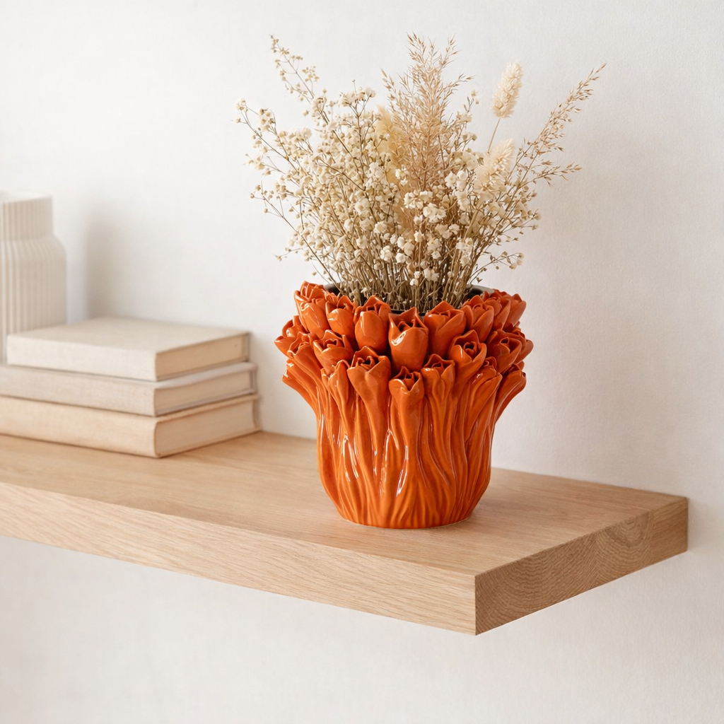 J -line Vase Ambrosia - Céramique - Orange - Small - Ø 20,5 cm en situation