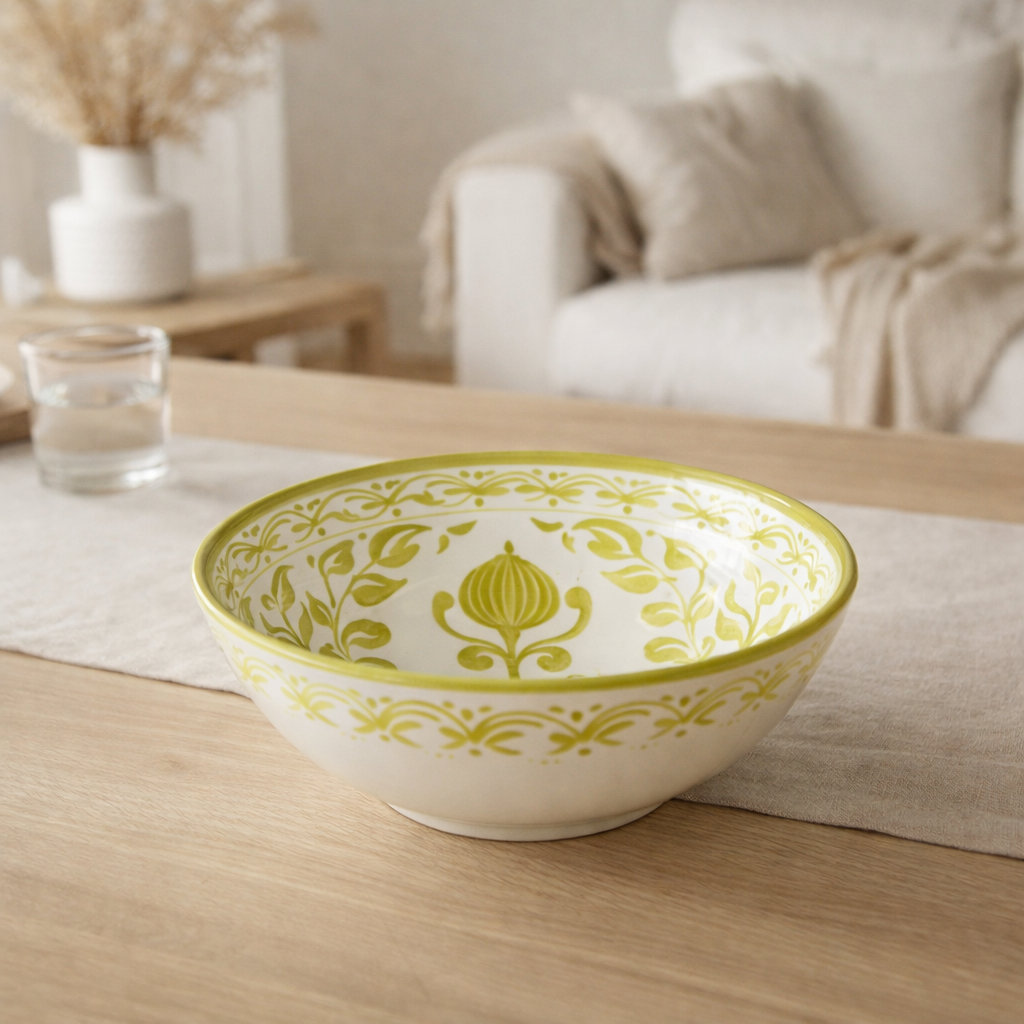 J -line Kom Grenada High - Céramique - Blanc / Green - Moyen - Ø 22 cm en situation