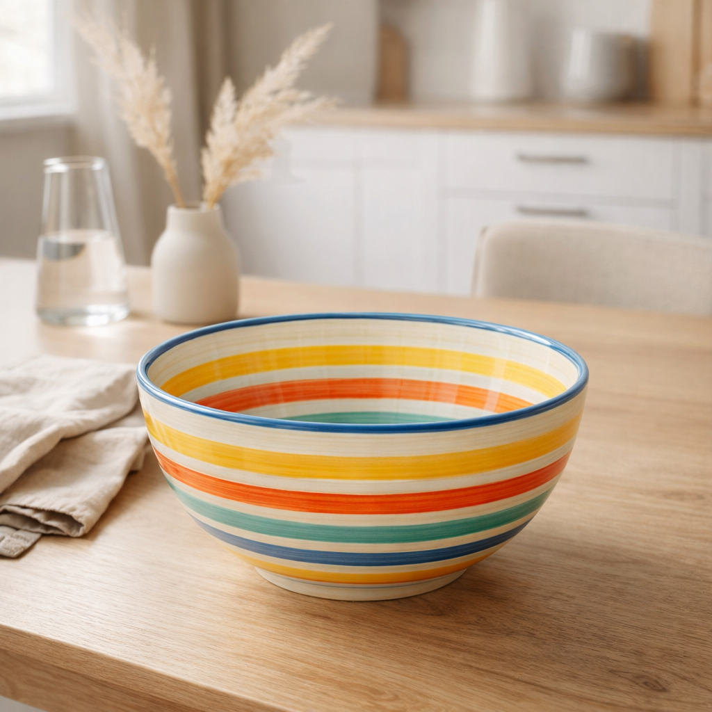 J -line Kom Granada rayures High Ceramics - White / Aqua - Medium en situation