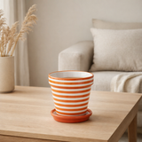 J-Line Flowerpot Granada Stripes - Céramique - Orange - Small - Ø 21 cm en situation