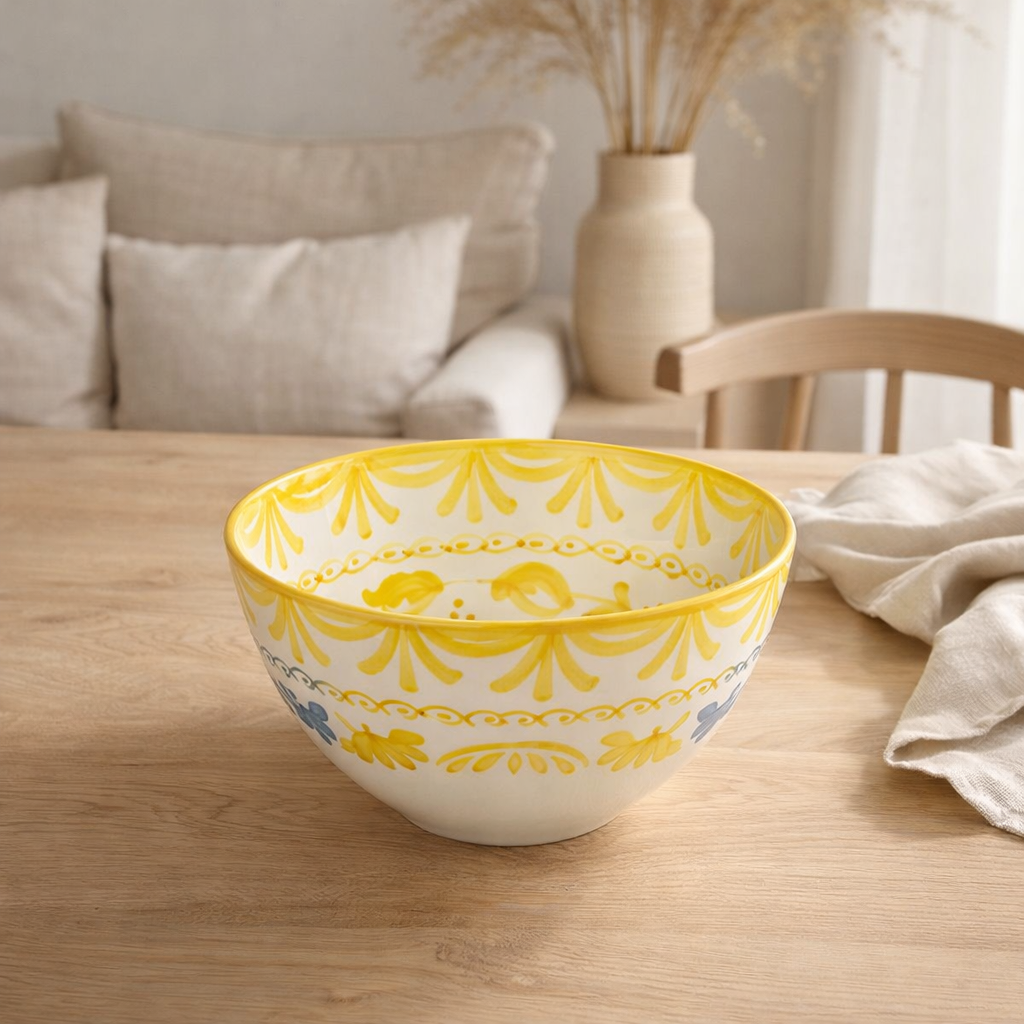 J -line Kom Grenada High - Céramique - Blanc / Jaune - Moyen - Ø 22 cm en situation