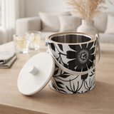 Seau à glace J-Line Flowers - bois - noir/blanc en situation
