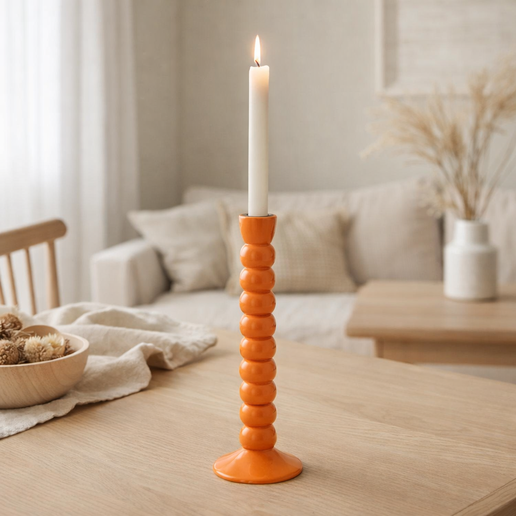Bougeoir J-Line Bois de Manguier Orange en situation