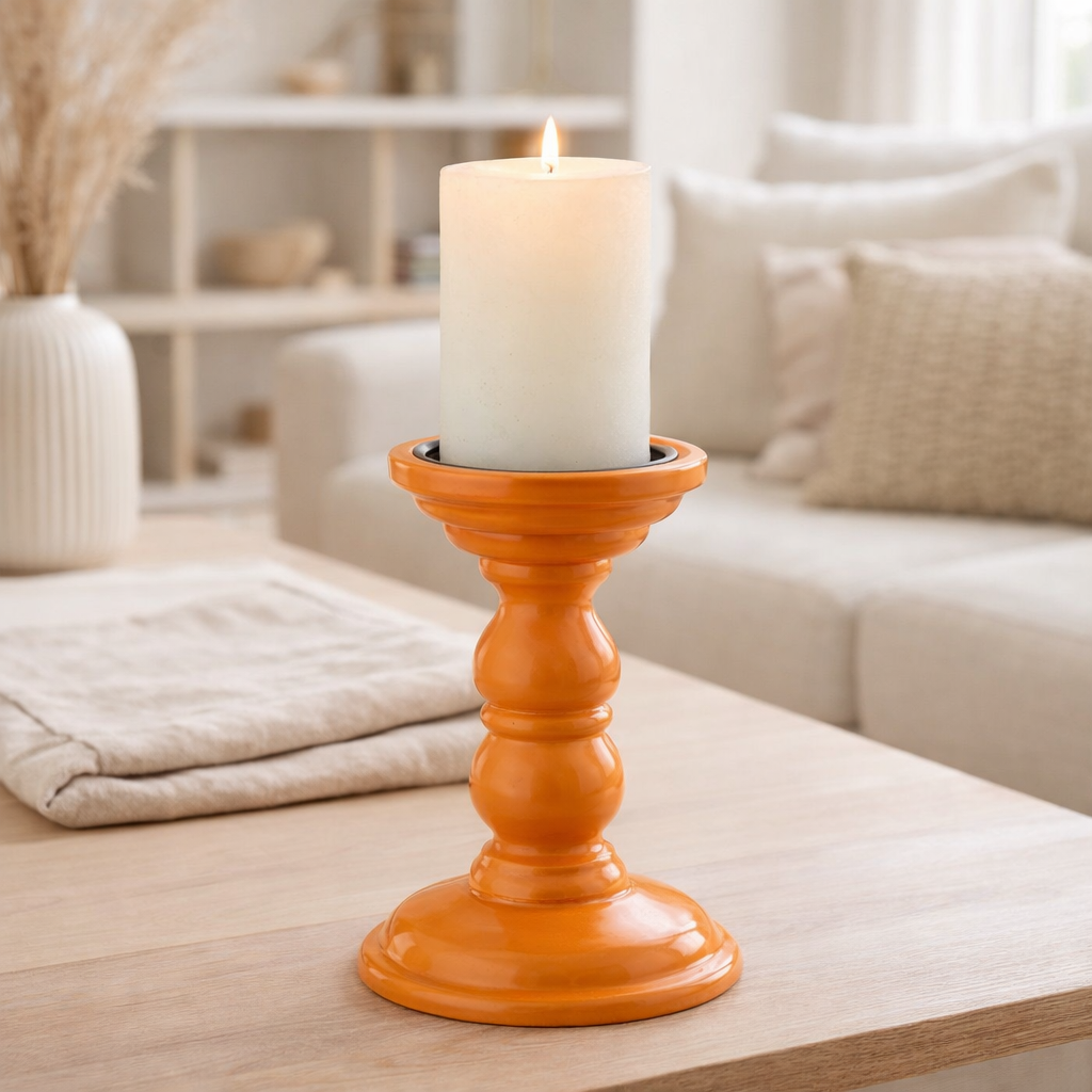Bougeoir J-Line Halter Bois de Manguier Orange en situation