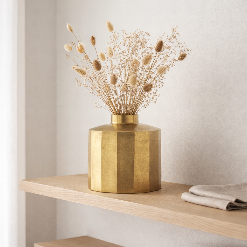 J -line Vase Square - Metal - Gold - Small - Ø 30 cm en situation