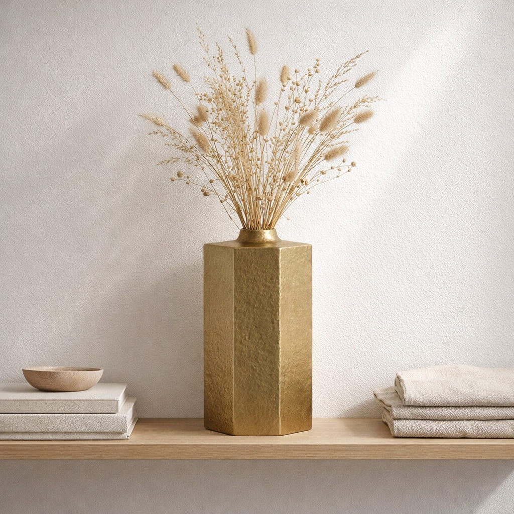 J -line Vase Square - Metal - Gold - Large - 55 cm de haut en situation