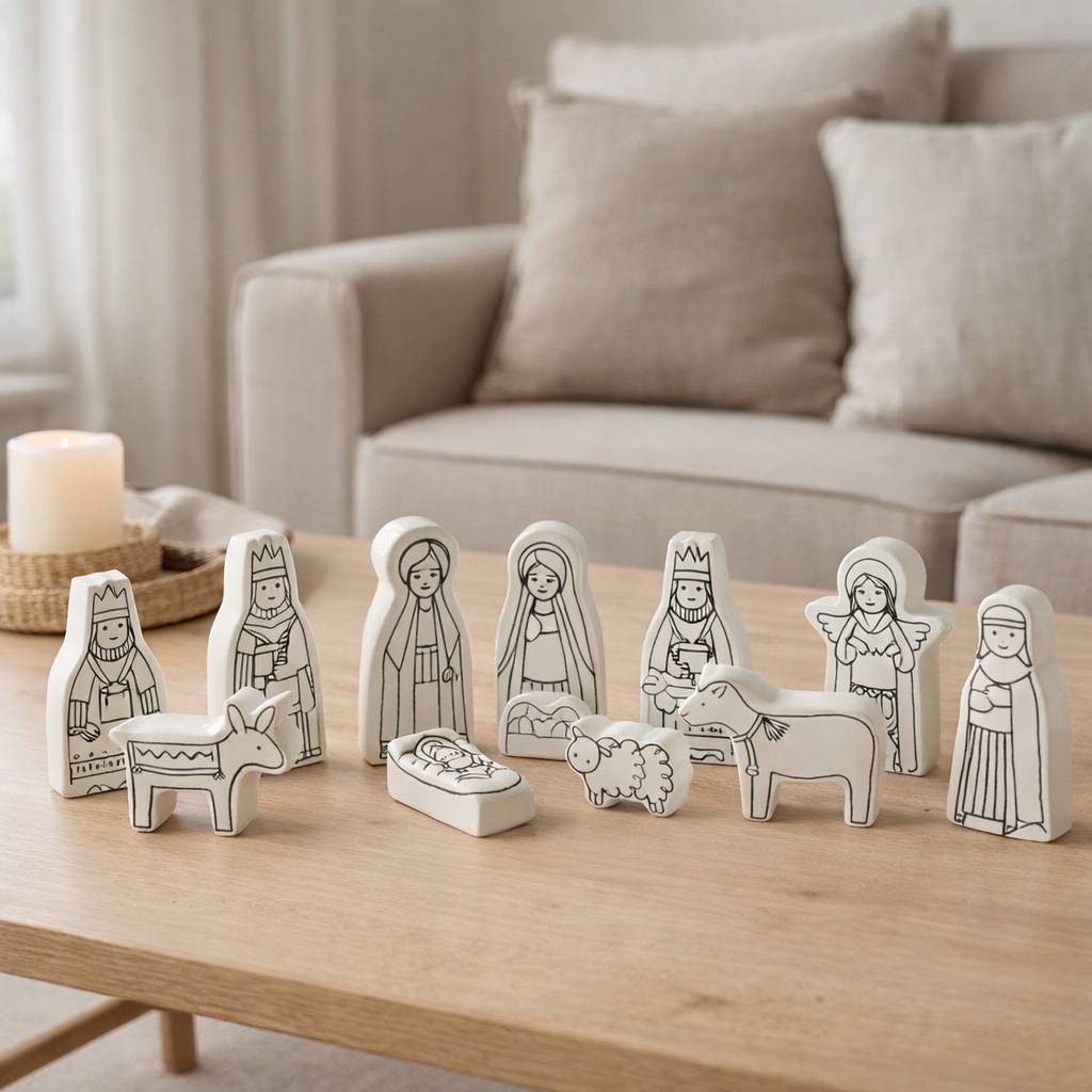 J-Line Crèche de Noël 11 pièces Dolomite Blanc/Noir Large en situation