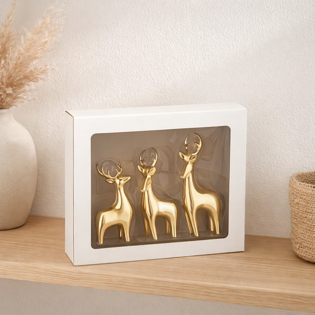 J -line Decoration Rendeer Galvanic - Polyresin - Gold - 3 pièces en situation