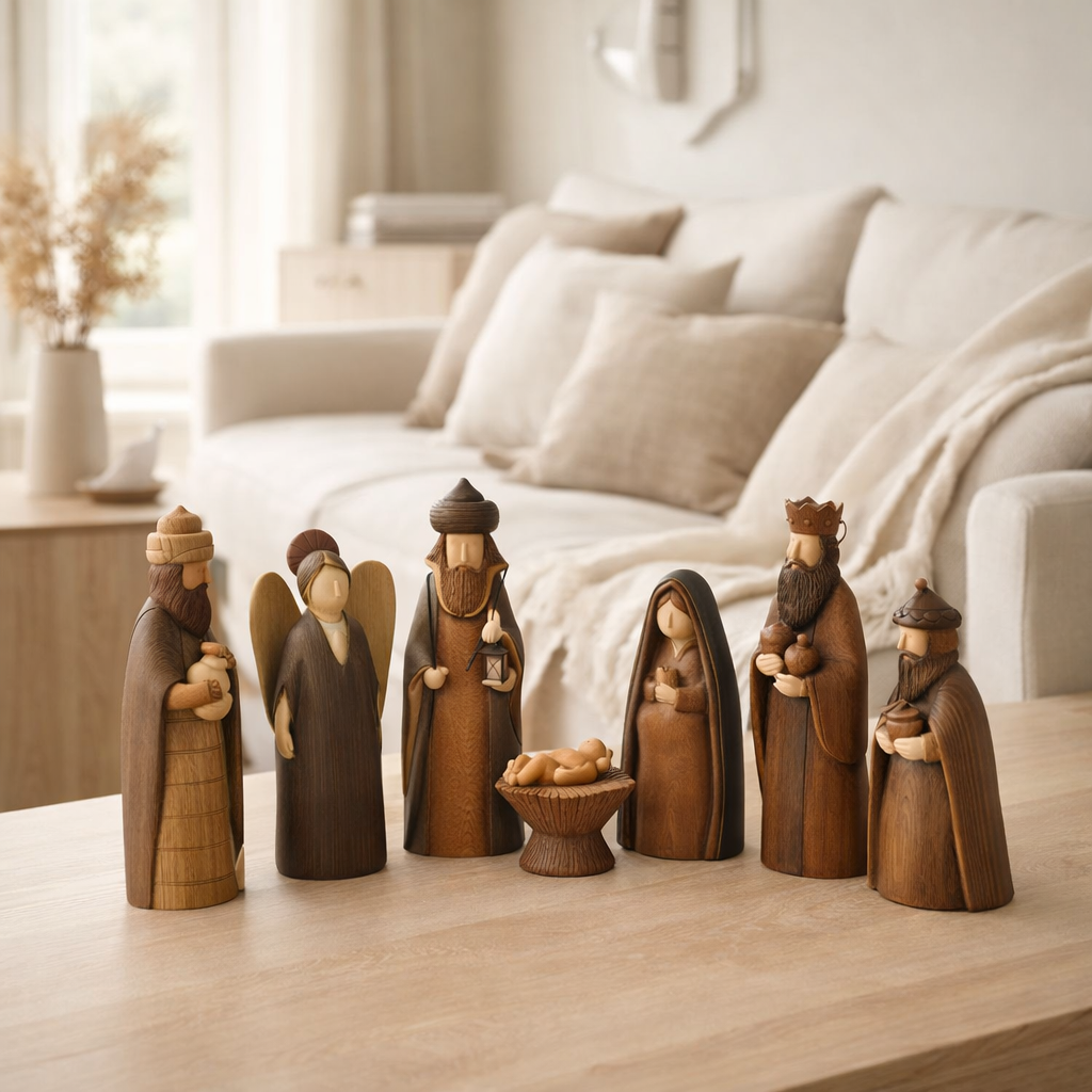 Crèche J-Line 7 pièces en résine marron en situation