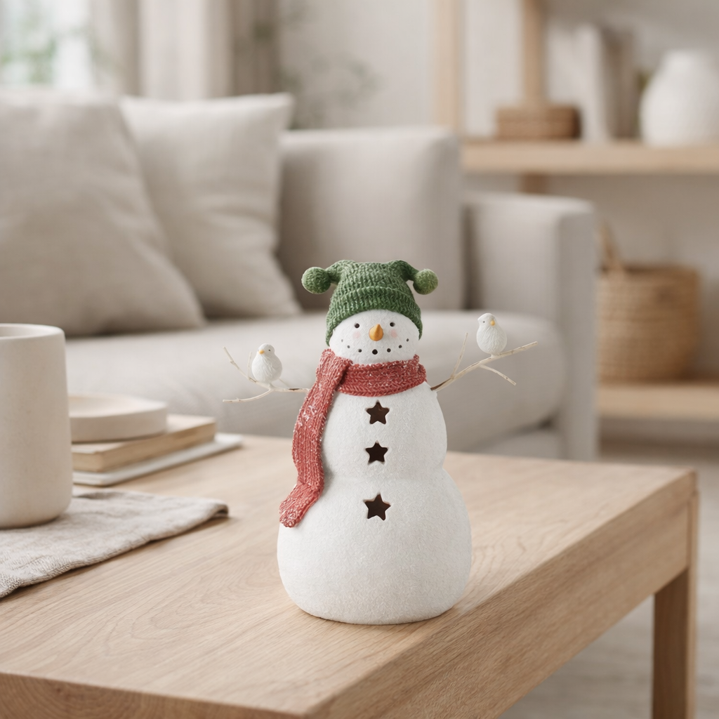 J-Line Bonhomme de Neige Oiseaux Résine Rouge/Vert Small en situation