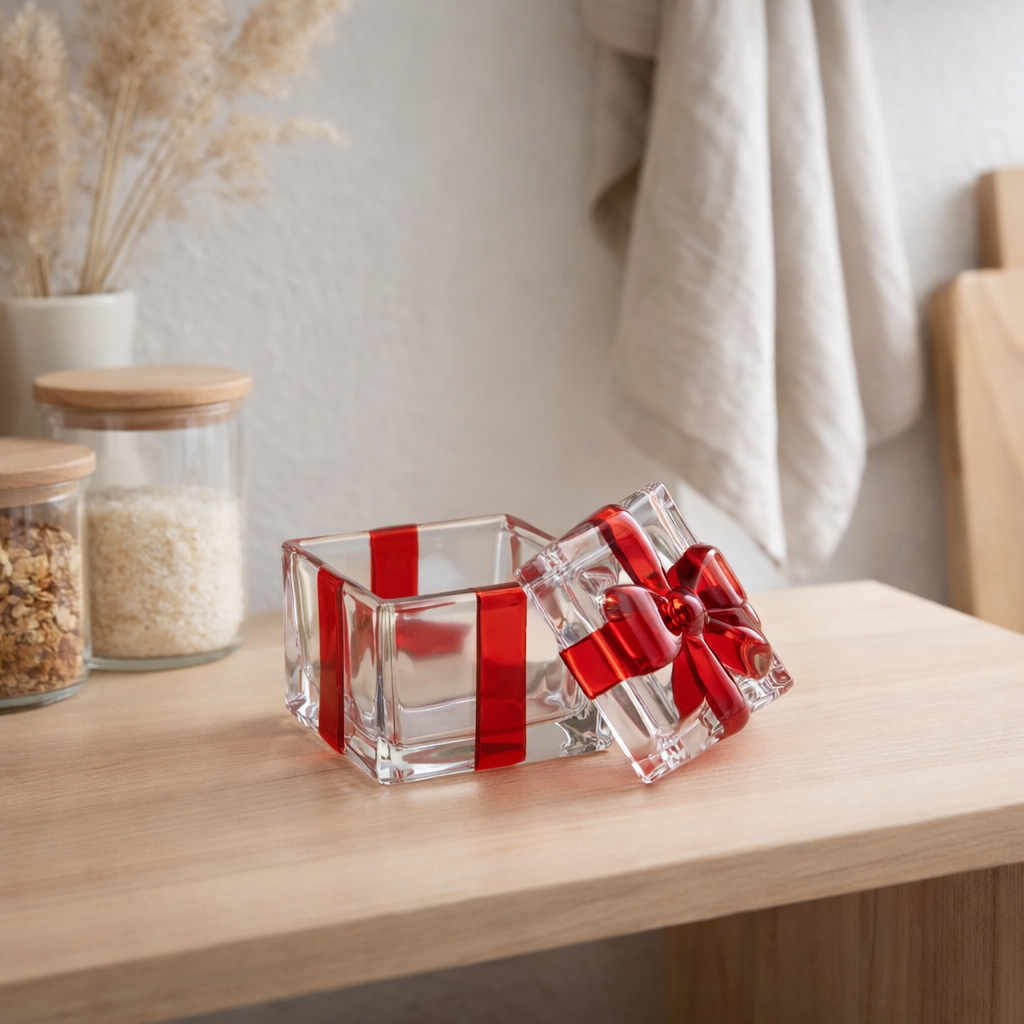 Pot de rangement J-Line Coffret cadeau - verre - rouge - petit en situation
