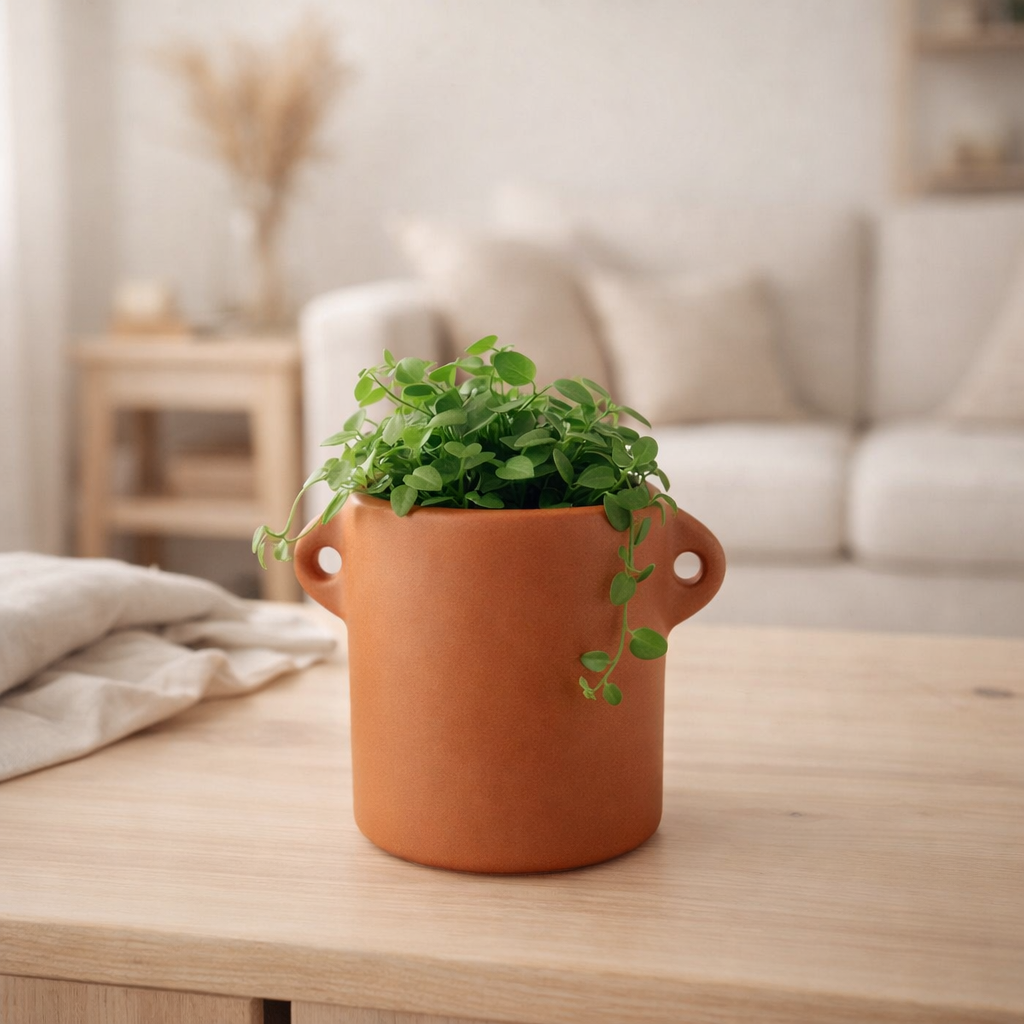 Pot de fleur J-Line Renaissance - céramique - orange - Ø 8,5 cm en situation