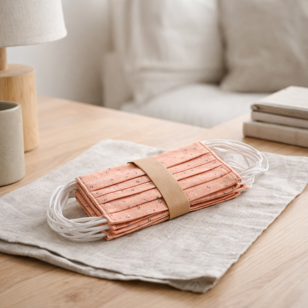 J -line Sac de 7 motifs de masques en bouche - Coton - Saumon en situation
