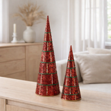 J-Line décoration Cone Perles - fer - Noël rouge - lot de 2 en situation