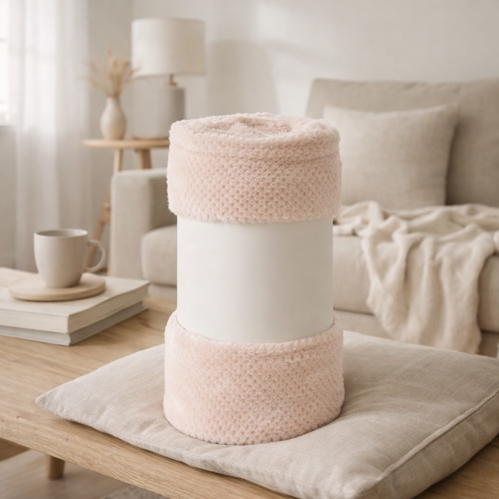 Couverture J-Line Snuggle - polyester - rose clair en situation