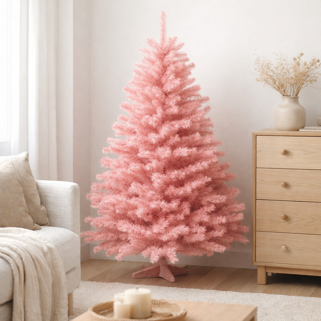 Sapin de Noël J-Line - plastique - rose - M en situation