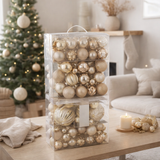 Boule de Noël J-Line - plastique - beige/écru - boîte de 80 en situation