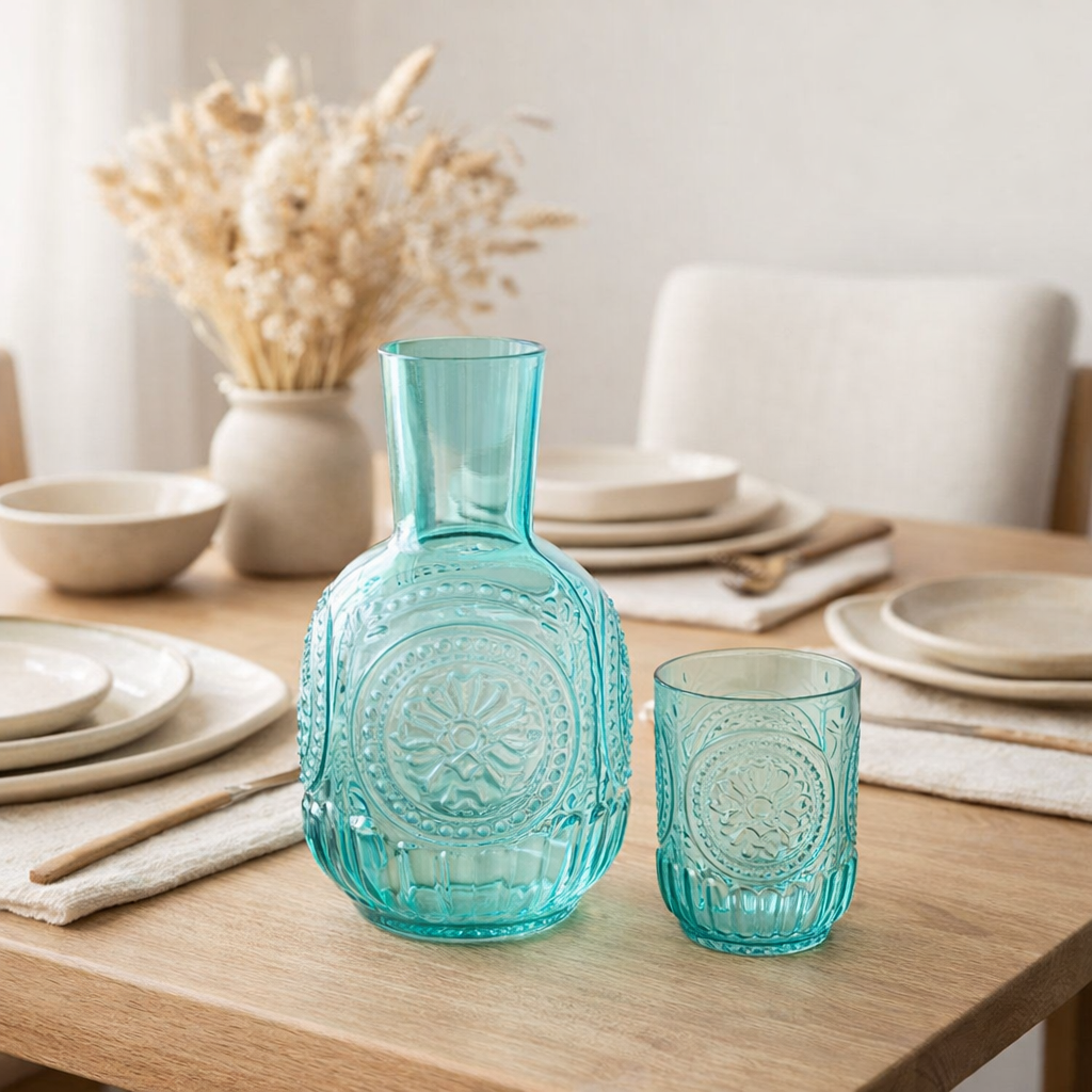 J-Line karaf + glas Maya - glas - turquoise en situation