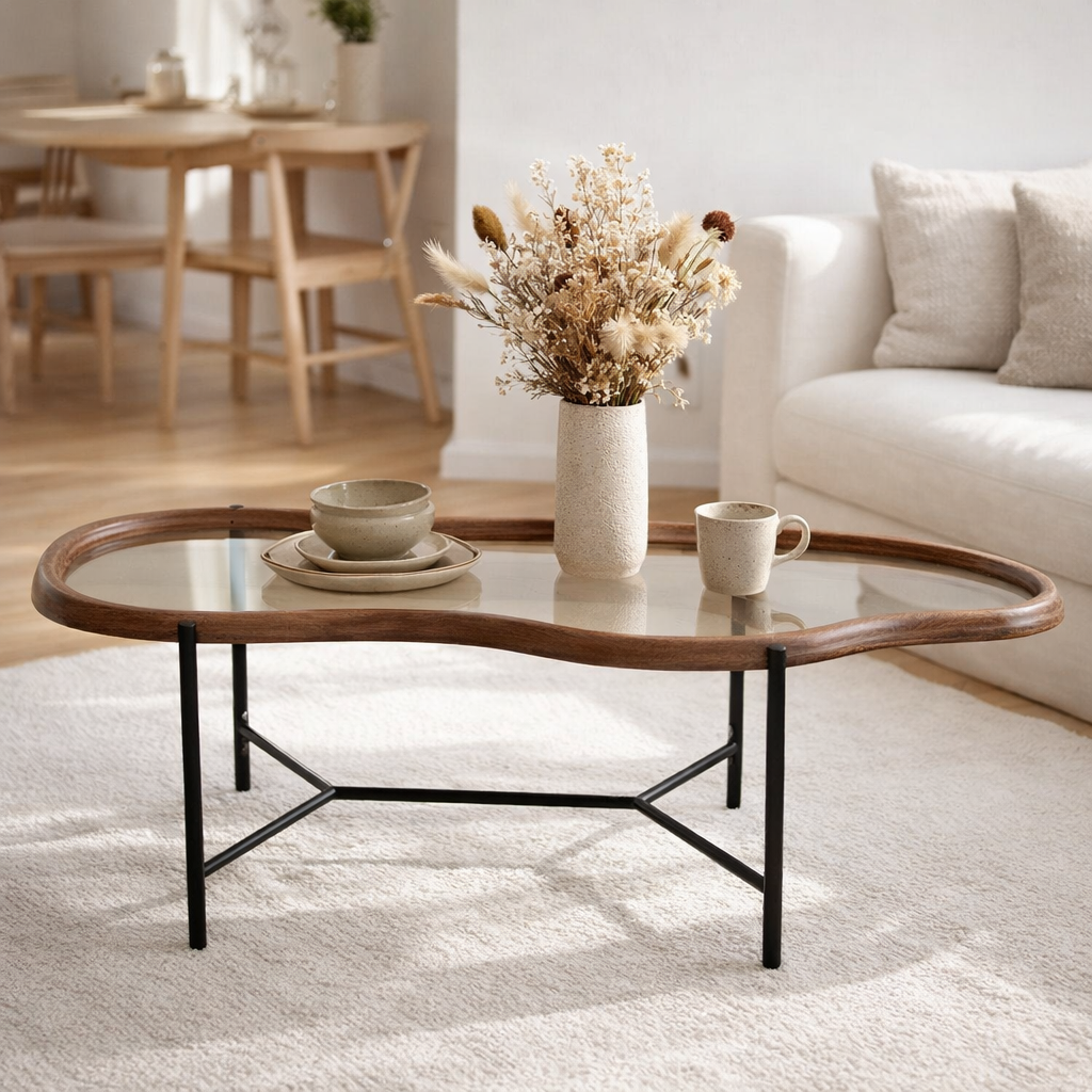 Table basse J-Line Zig - verre - mix en situation