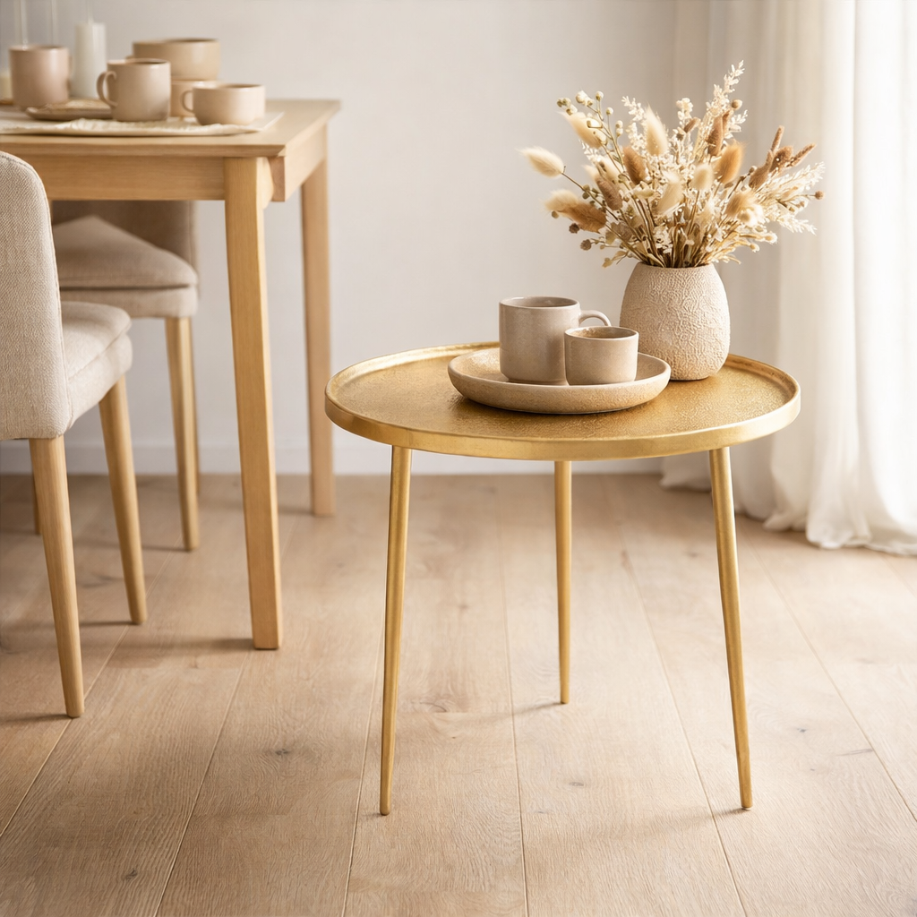 Table d'appoint J-Line Vinta - aluminium - or - lot de 2 en situation