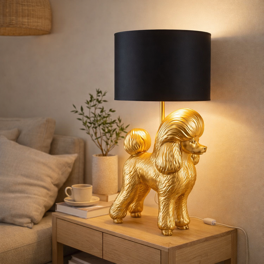 J-Line Lampe Chien Caniche Résine Or en situation
