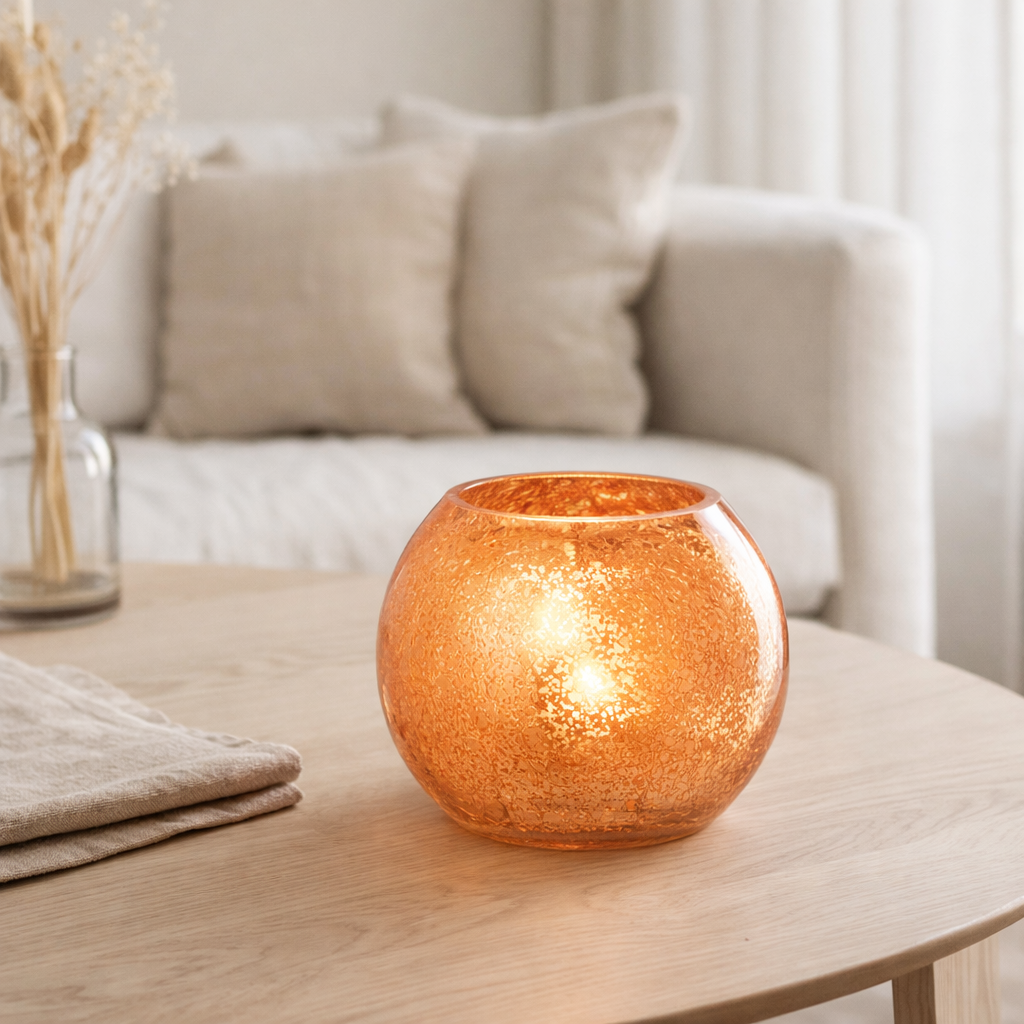 Lanterne J-Line Ball Craquelé - verre - or - petite en situation