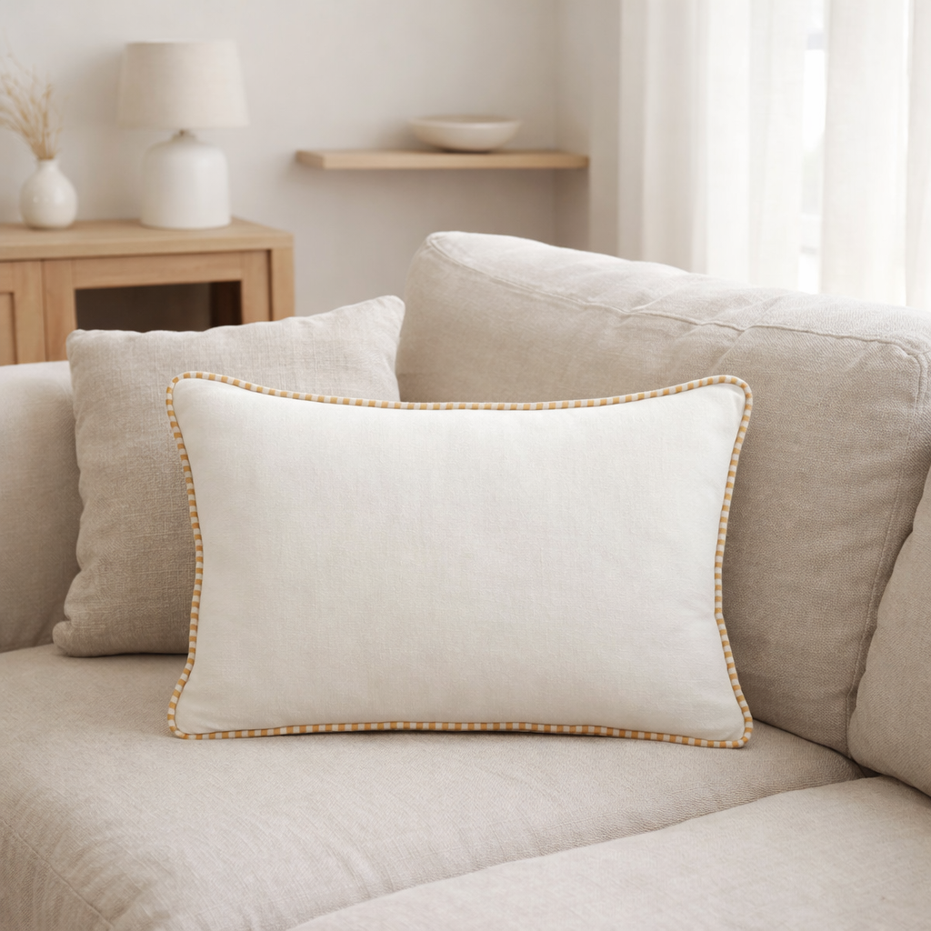J-Line coussin Bonheur - textile - blanc/or en situation