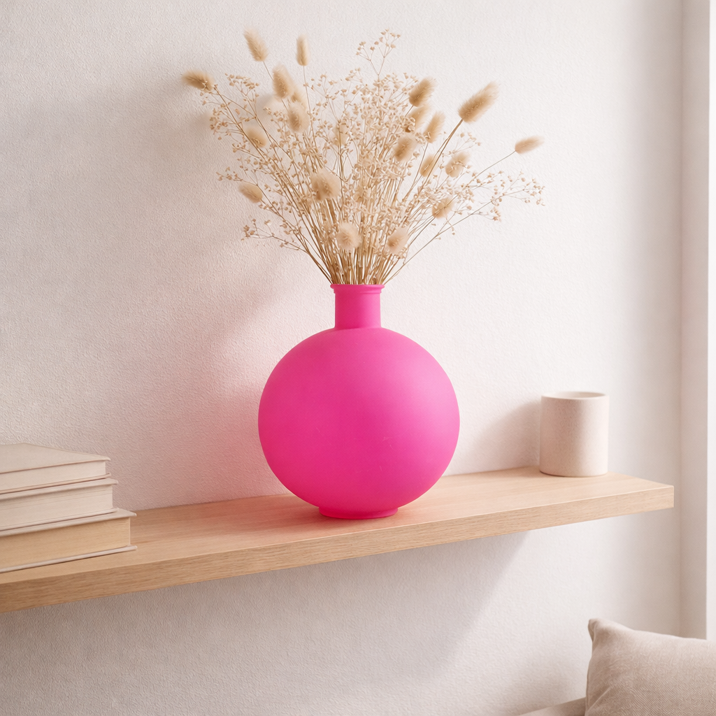 J-Line Vase Boule Verre Néon Rose Grand en situation