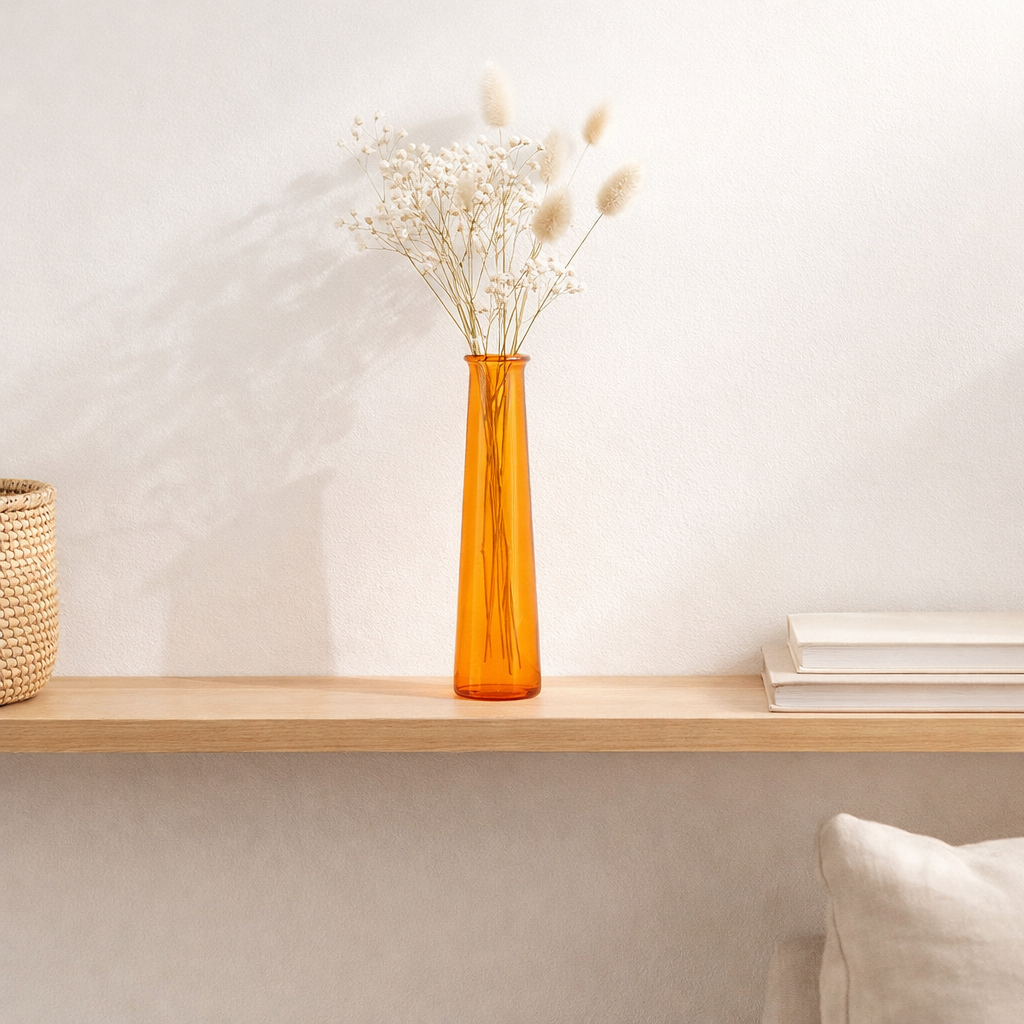 Tube de vase J -line - Verre - Orange - 31,5 cm de haut en situation