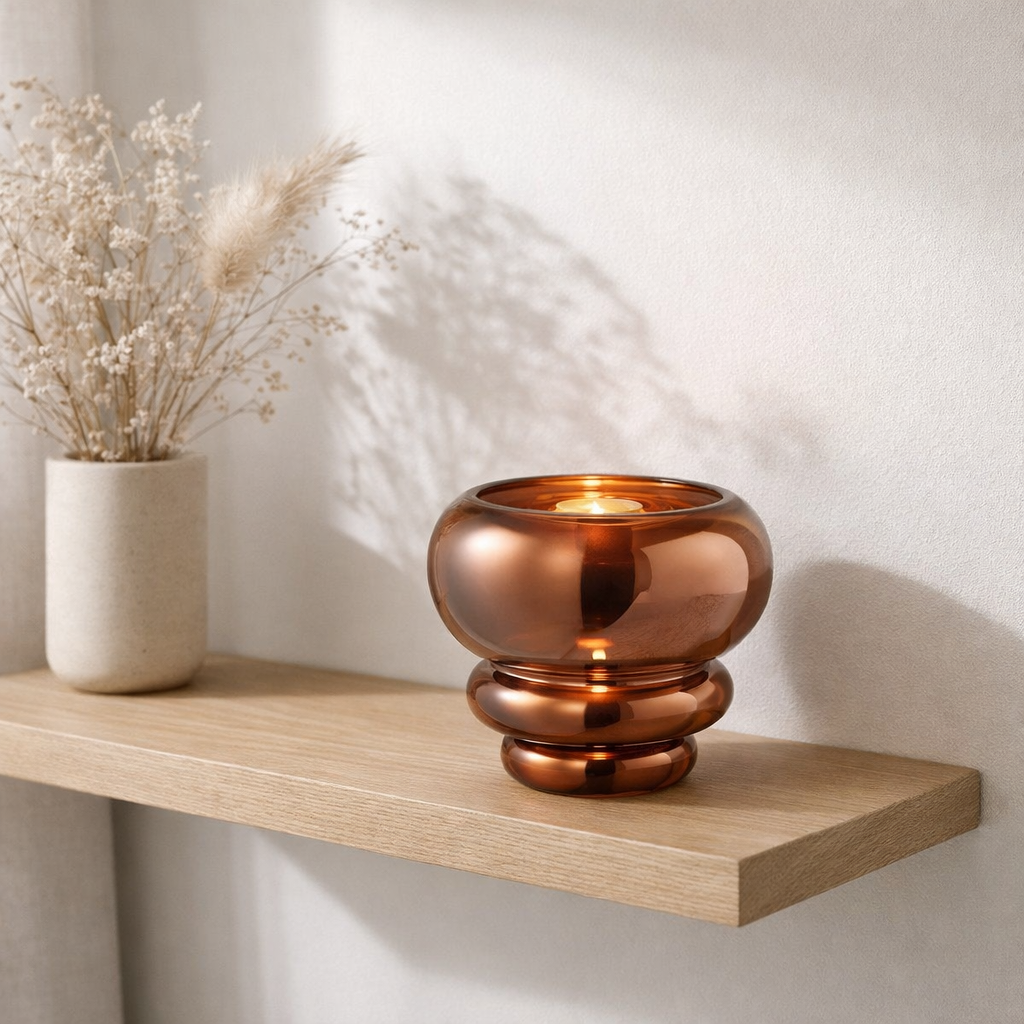 J-Line Tealight Holder / Vase Julia - Glass - Brown - Ø 15,5 cm en situation