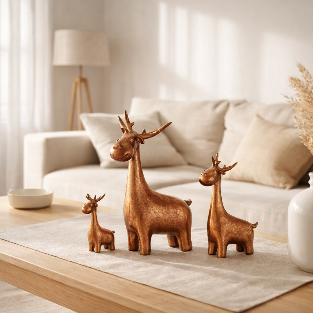 J-Line Lot de 3 Cerfs Résine Cuivre en situation