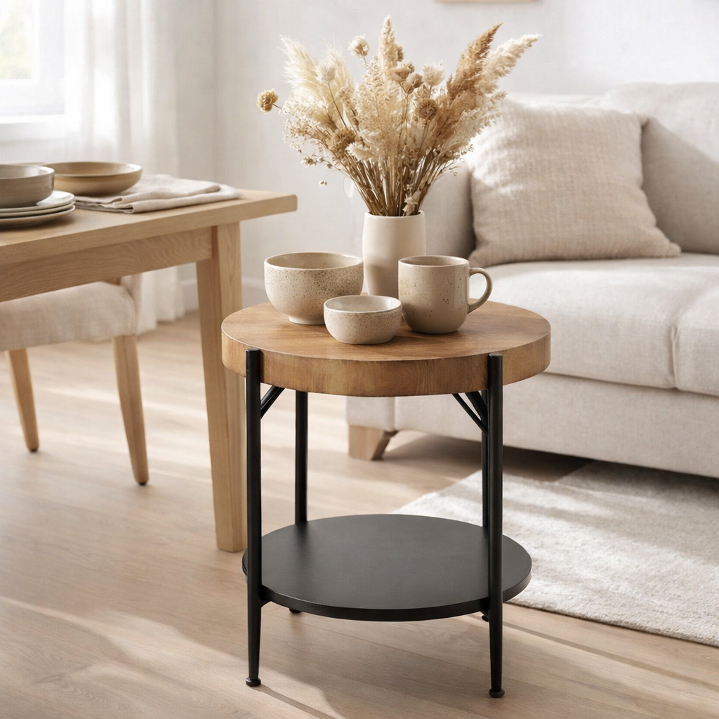 J-Line Table d'appoint Bio MDF/Fer Noir/Naturel en situation