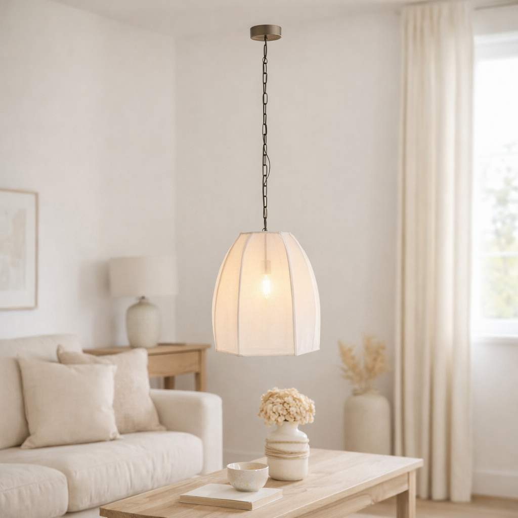 J-Line Plafonnier Poire Lin/Fer Blanc Petit en situation
