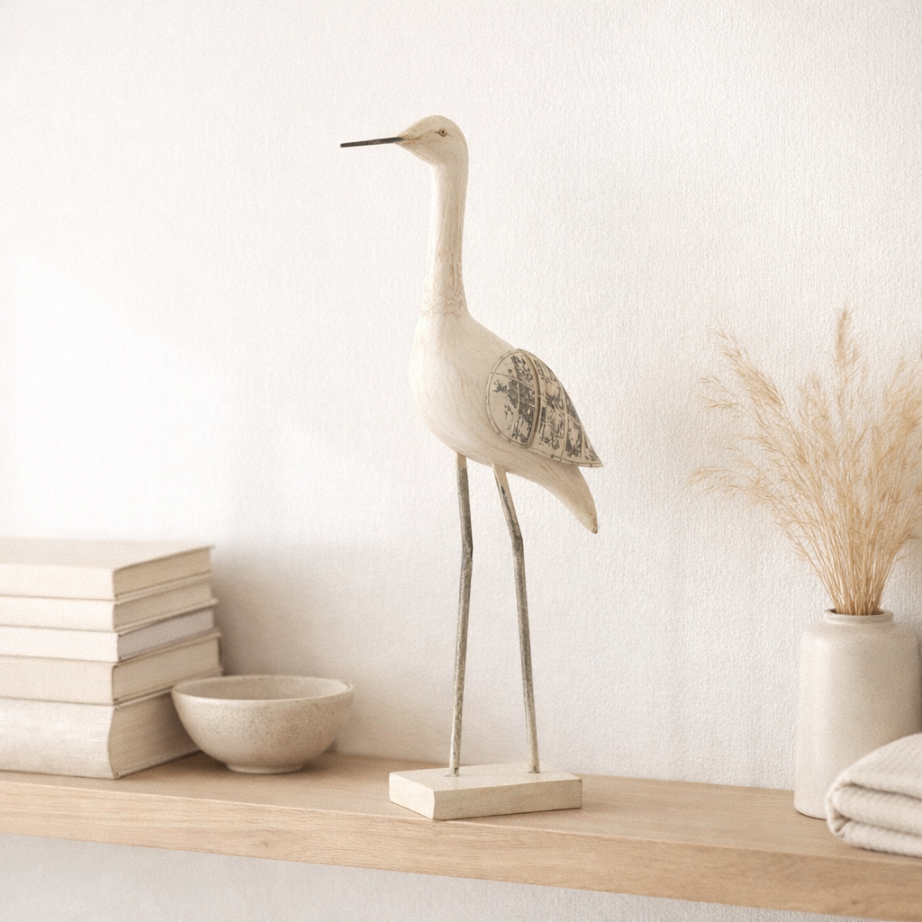 J-Line Decoration Bird - Bois / Metal - Beige / White - Grand en situation