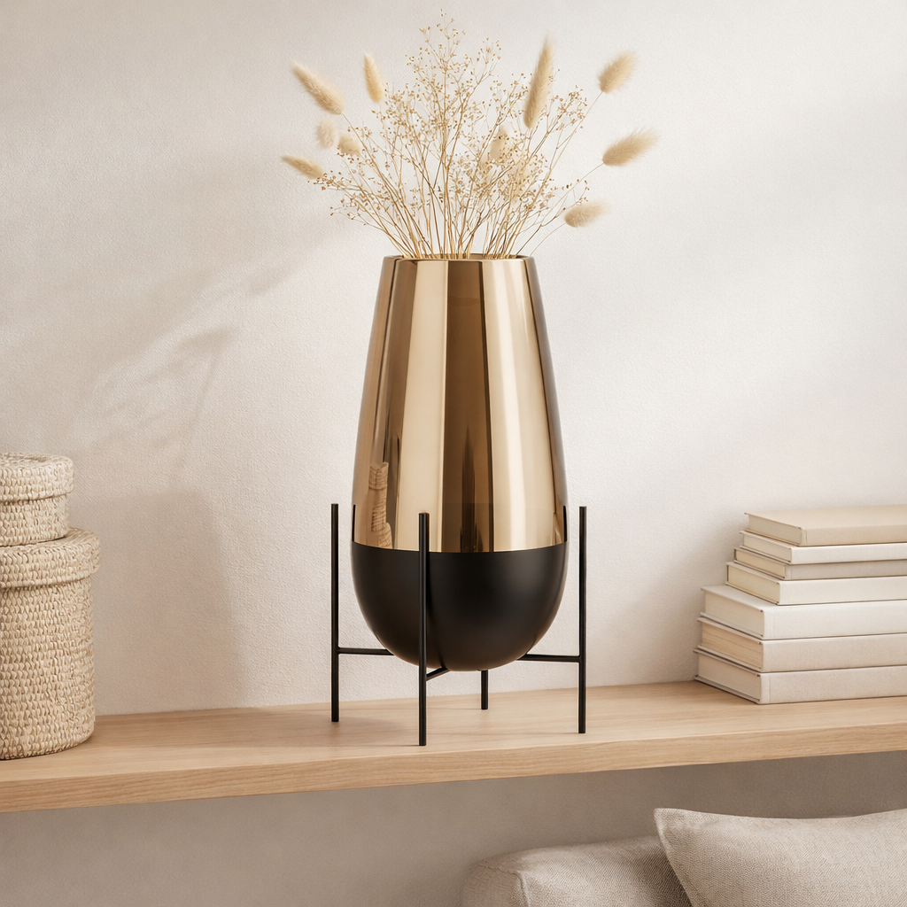 J -line Vase Milan - Verre - Or / Black - Ø 26 cm en situation